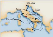 mapa del crucero Azama Quest lo mejor de Italia