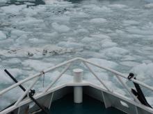 Imagen de la popa de un crucero patagonico