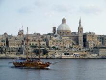 Imagen de la estampa del puerto de la Valetta