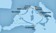 Mapa del itinerario por el mar mediterráneo